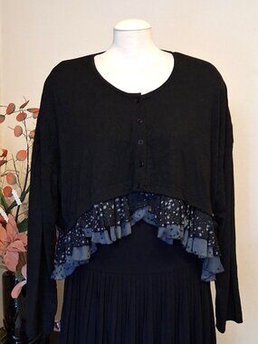 NWOT Tara Vao Women’s Ruffle Black Blouse Top Long Sleeve Summer Tops 12